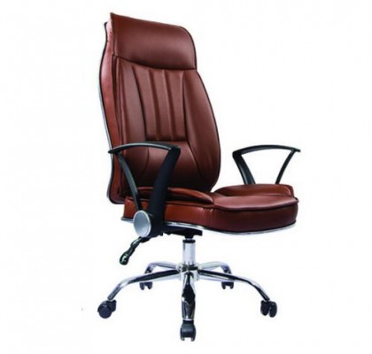 Height Adjustable Recliner Brown Leather Manager Swivel Mechanism Revolving Ergonomic Office Chair