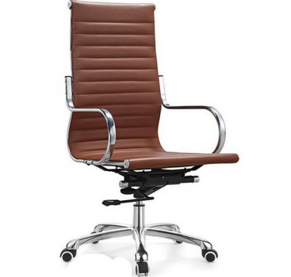 China Round tube armrest high back PU leather ergonomic computer office chair with wheels